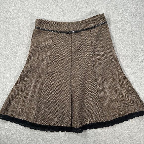 Joe Benbasset Tweed Swing Skirt Size 1 Brown Lace Trim Bow Detail Y2k Academia - Picture 1 of 7